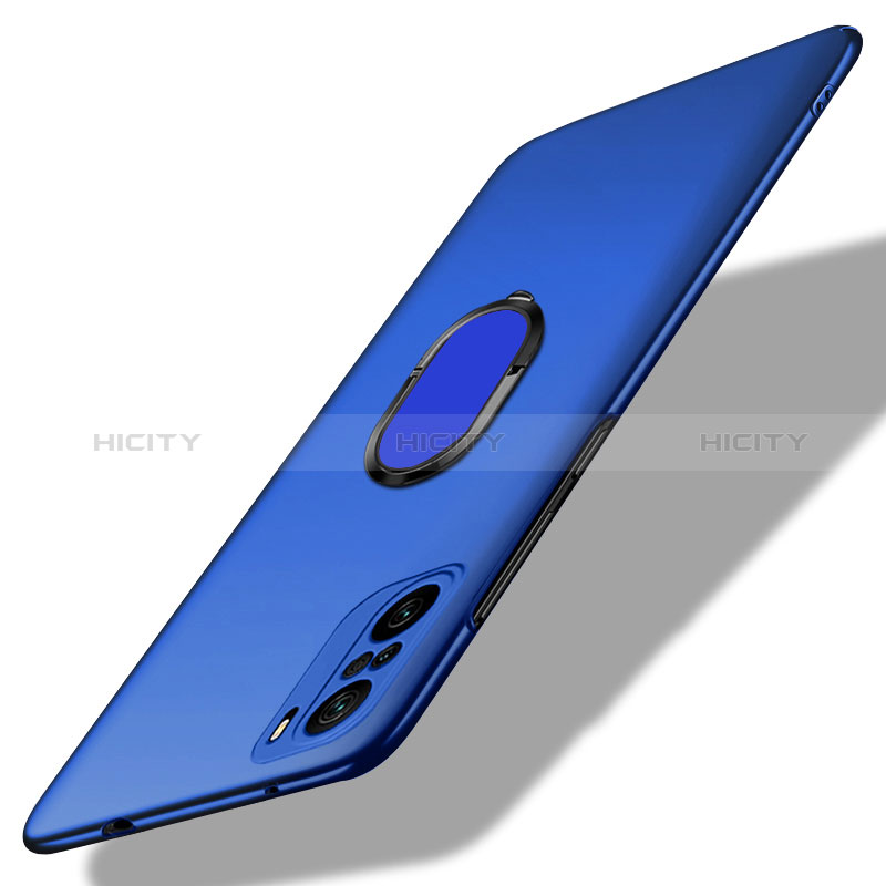 Custodia Plastica Rigida Cover Opaca con Magnetico Anello Supporto per Xiaomi Poco F3 5G Blu