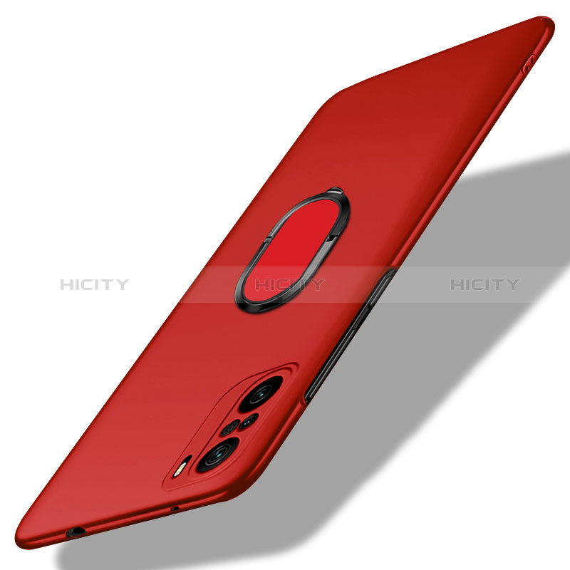 Custodia Plastica Rigida Cover Opaca con Magnetico Anello Supporto per Xiaomi Poco F3 5G Rosso