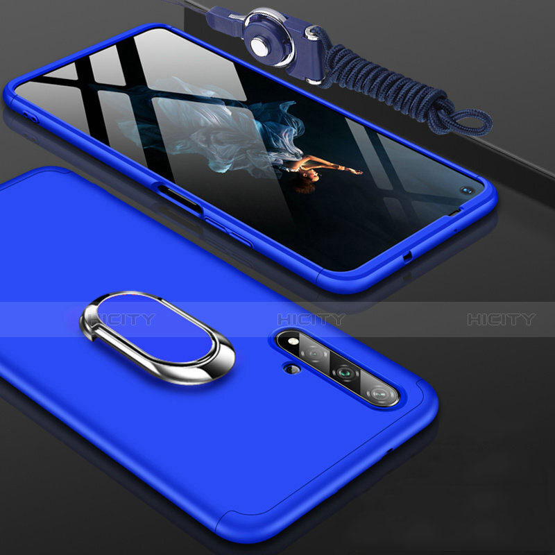 Custodia Plastica Rigida Cover Opaca Fronte e Retro 360 Gradi con Anello Supporto per Huawei Honor 20S Blu