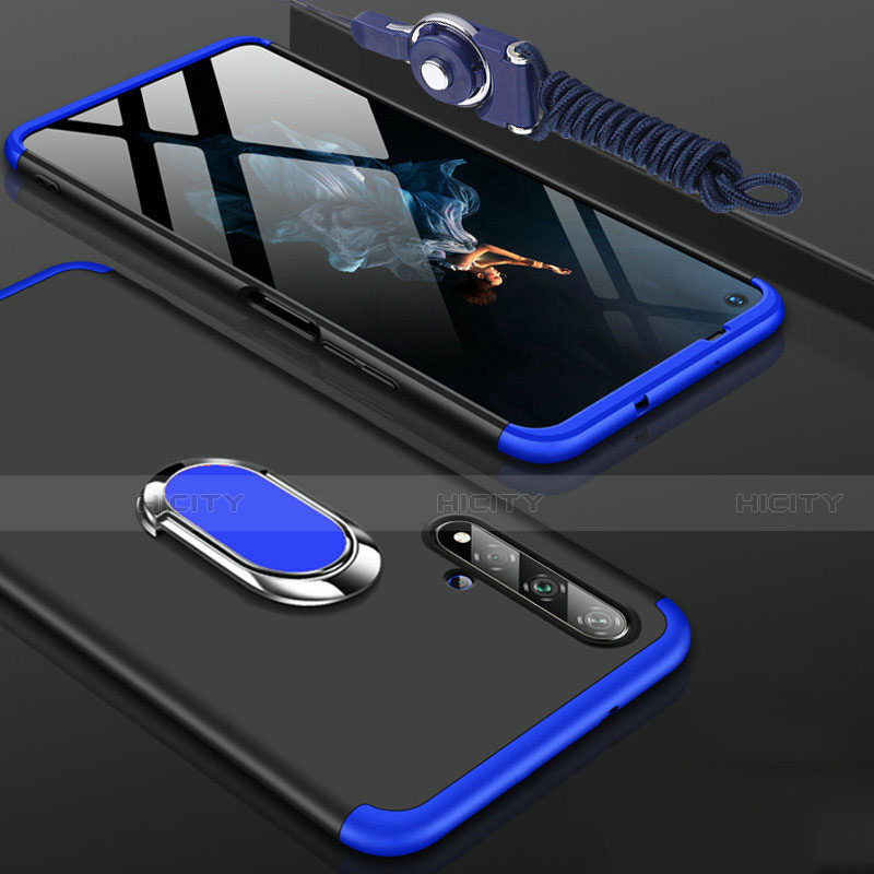 Custodia Plastica Rigida Cover Opaca Fronte e Retro 360 Gradi con Anello Supporto per Huawei Honor 20S Blu e Nero