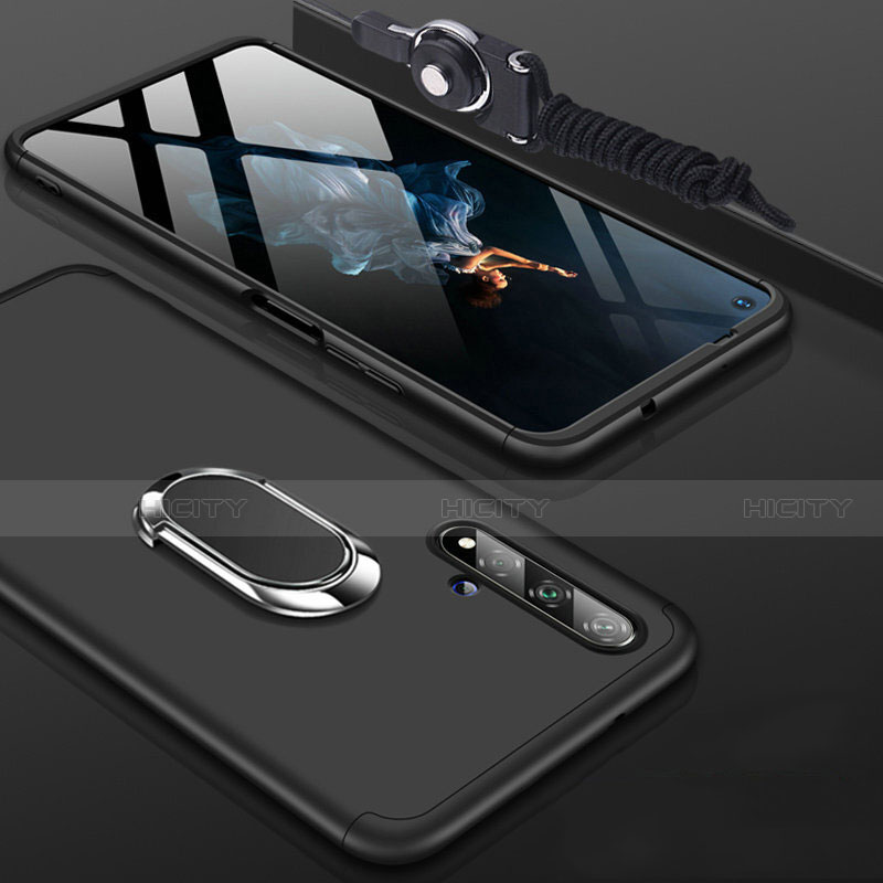 Custodia Plastica Rigida Cover Opaca Fronte e Retro 360 Gradi con Anello Supporto per Huawei Honor 20S Nero
