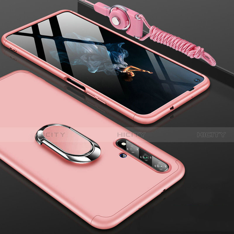 Custodia Plastica Rigida Cover Opaca Fronte e Retro 360 Gradi con Anello Supporto per Huawei Honor 20S Oro Rosa