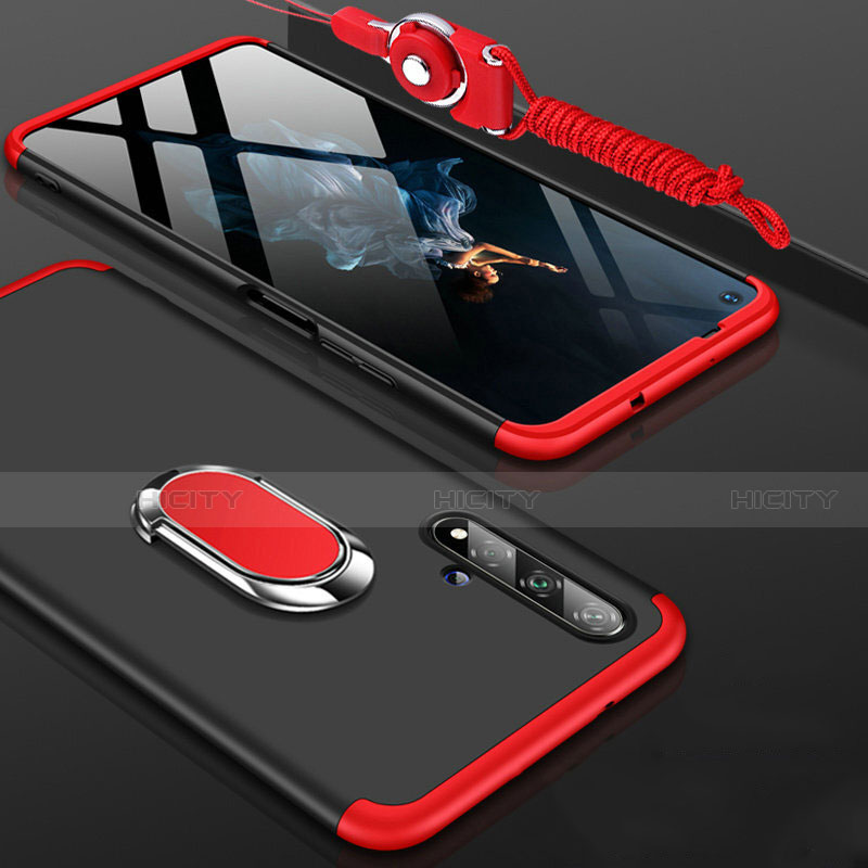 Custodia Plastica Rigida Cover Opaca Fronte e Retro 360 Gradi con Anello Supporto per Huawei Honor 20S Rosso e Nero