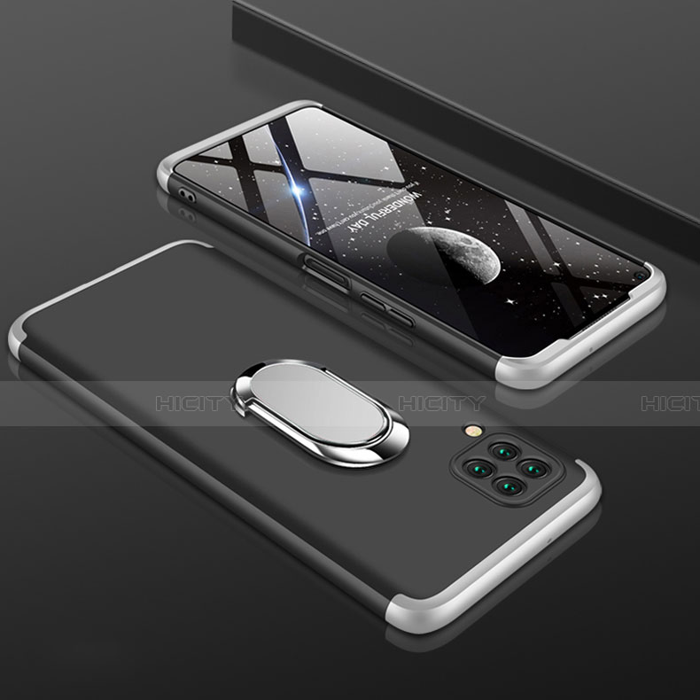 Custodia Plastica Rigida Cover Opaca Fronte e Retro 360 Gradi con Anello Supporto per Huawei Nova 6 SE Argento e Nero