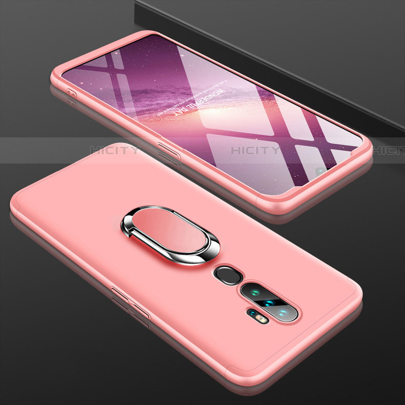 Custodia Plastica Rigida Cover Opaca Fronte e Retro 360 Gradi con Anello Supporto per Oppo A11 Oro Rosa