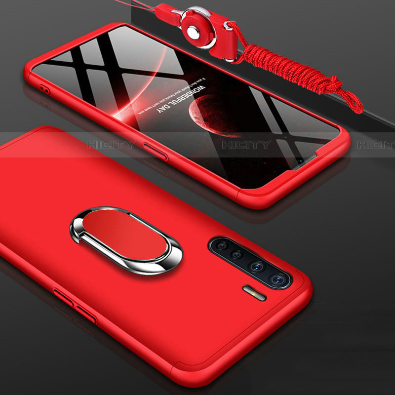 Custodia Plastica Rigida Cover Opaca Fronte e Retro 360 Gradi con Anello Supporto per Oppo A91 Rosso