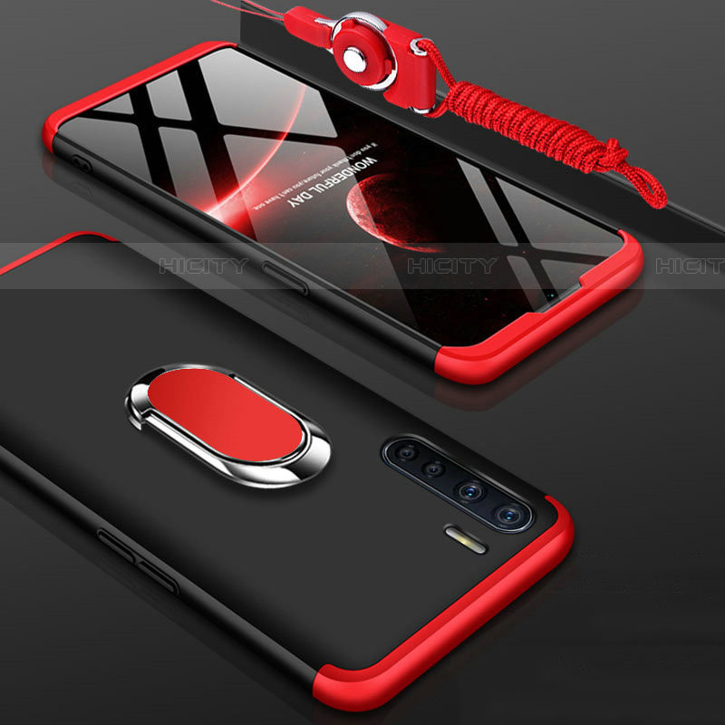 Custodia Plastica Rigida Cover Opaca Fronte e Retro 360 Gradi con Anello Supporto per Oppo A91 Rosso e Nero