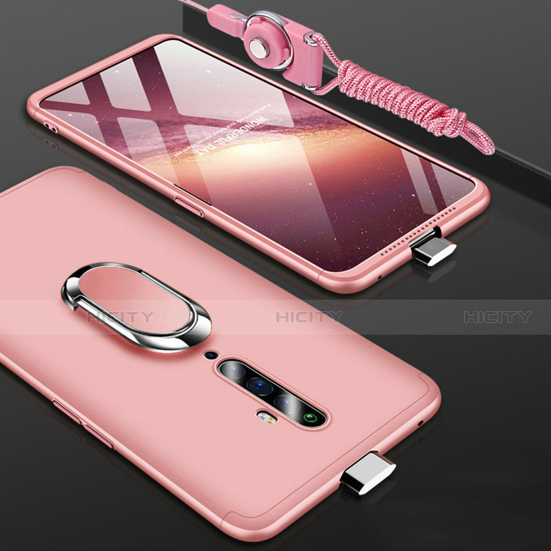 Custodia Plastica Rigida Cover Opaca Fronte e Retro 360 Gradi con Anello Supporto per Oppo Reno2 Z Oro Rosa