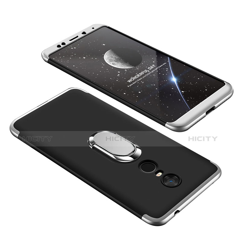 Custodia Plastica Rigida Cover Opaca Fronte e Retro 360 Gradi con Anello Supporto per Xiaomi Redmi Note 5 Indian Version Argento