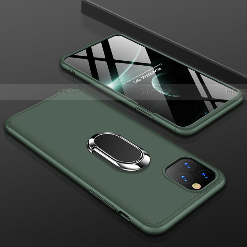 Custodia Plastica Rigida Cover Opaca Fronte e Retro 360 Gradi con Anello Supporto R01 per Apple iPhone 11 Pro Max Verde