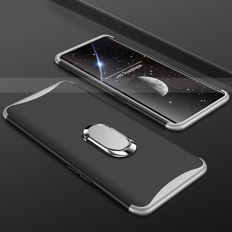 Custodia Plastica Rigida Cover Opaca Fronte e Retro 360 Gradi con Anello Supporto S01 per Oppo Find X Argento