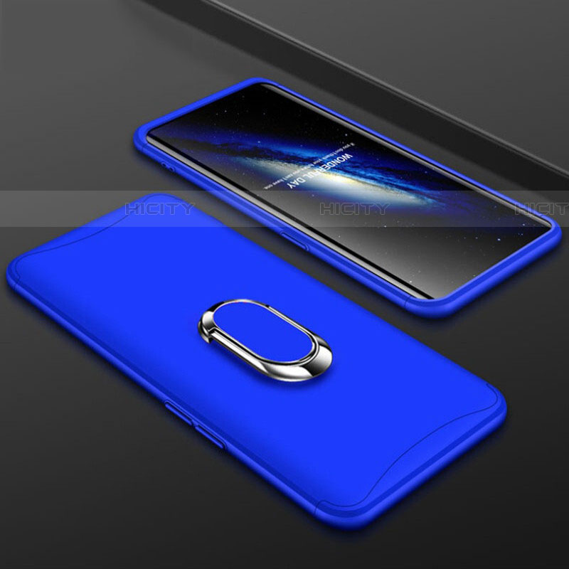 Custodia Plastica Rigida Cover Opaca Fronte e Retro 360 Gradi con Anello Supporto S01 per Oppo Find X Blu