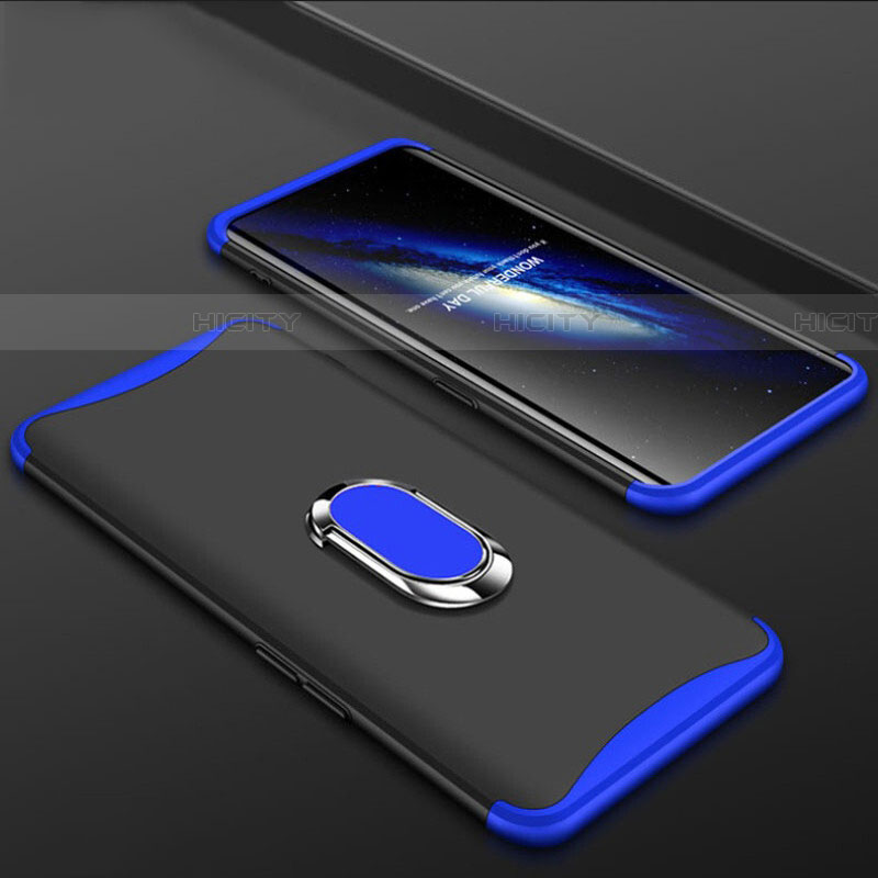 Custodia Plastica Rigida Cover Opaca Fronte e Retro 360 Gradi con Anello Supporto S01 per Oppo Find X Blu e Nero