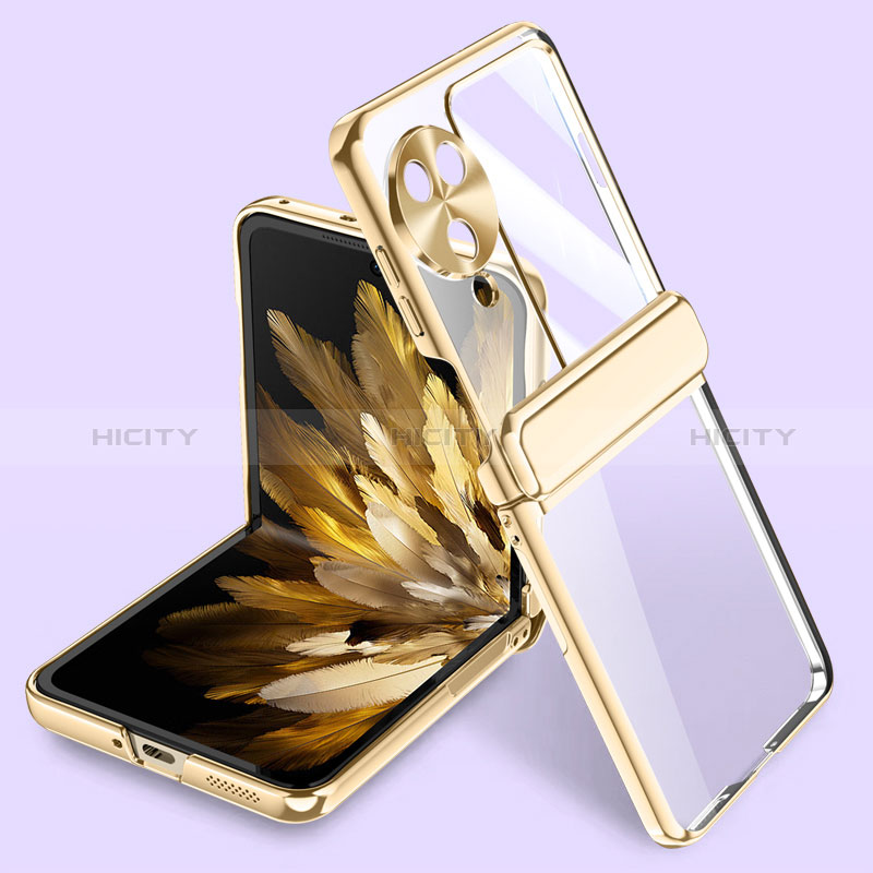 Custodia Plastica Rigida Cover Opaca Fronte e Retro 360 Gradi GK2 per Oppo Find N3 Flip 5G Oro