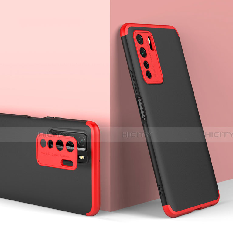 Custodia Plastica Rigida Cover Opaca Fronte e Retro 360 Gradi P01 per Huawei Nova 7 SE 5G Rosso e Nero