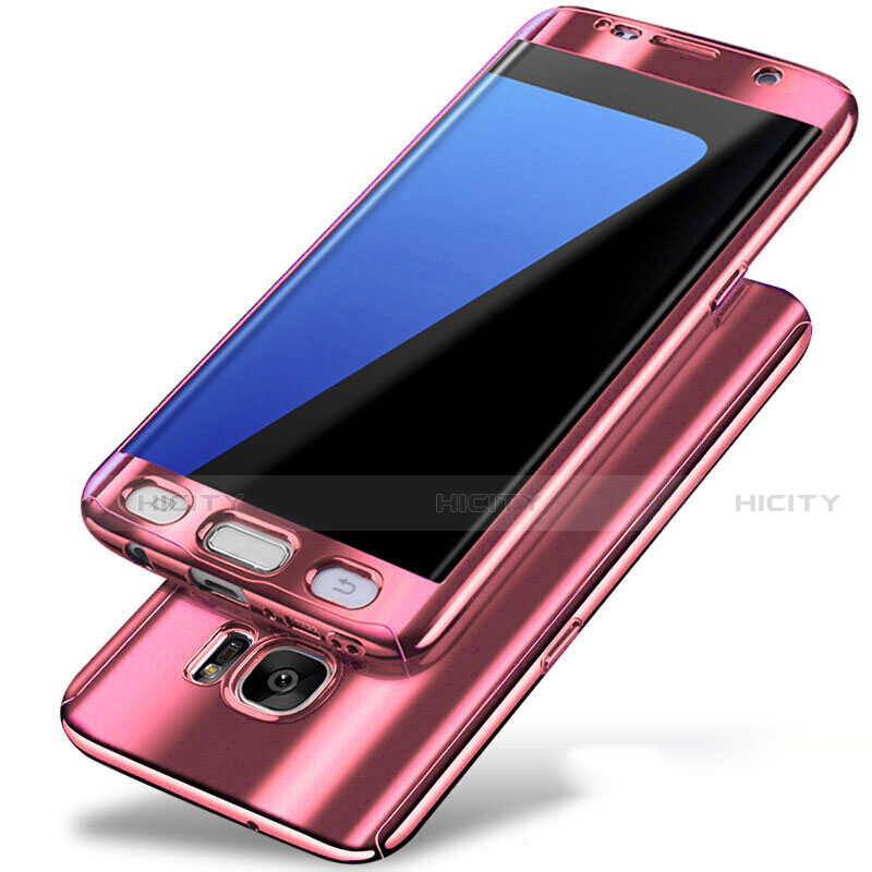 Custodia Plastica Rigida Cover Opaca Fronte e Retro 360 Gradi P01 per Samsung Galaxy S7 Edge G935F Oro Rosa