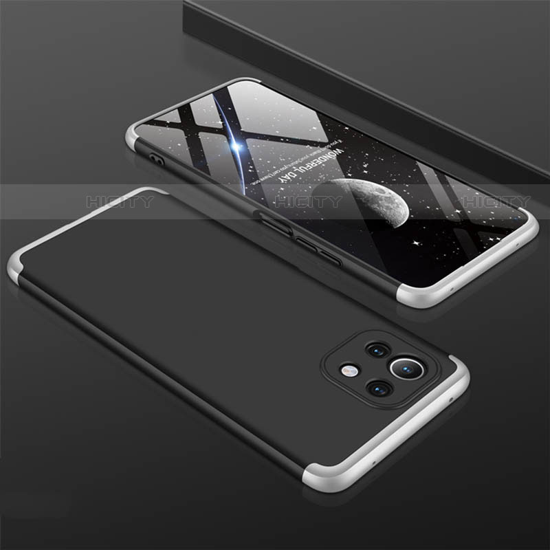 Custodia Plastica Rigida Cover Opaca Fronte e Retro 360 Gradi P01 per Xiaomi Mi 11 Lite 5G NE Argento e Nero
