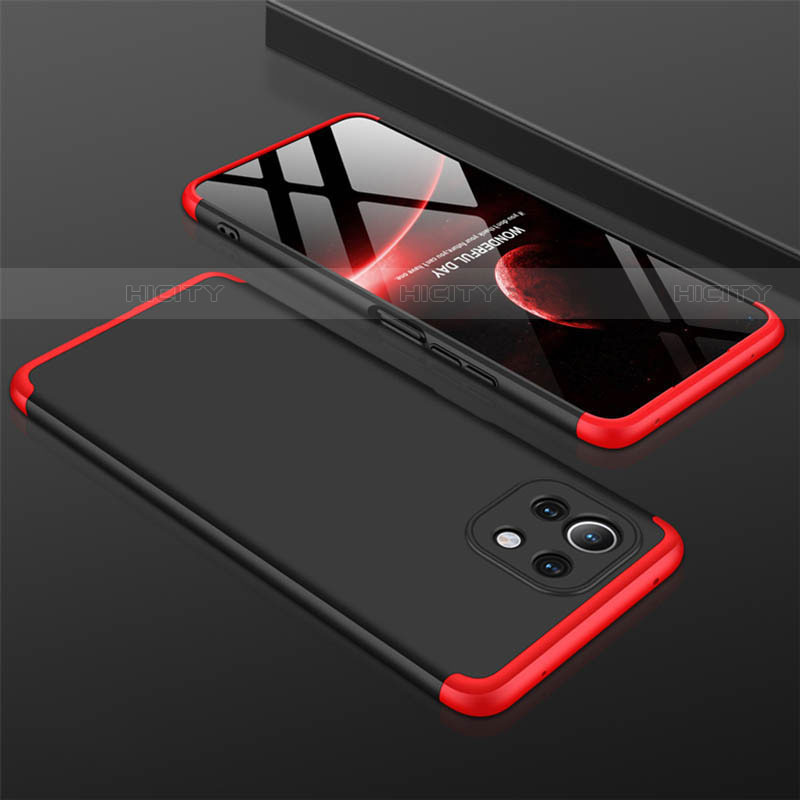 Custodia Plastica Rigida Cover Opaca Fronte e Retro 360 Gradi P01 per Xiaomi Mi 11 Lite 5G Rosso e Nero