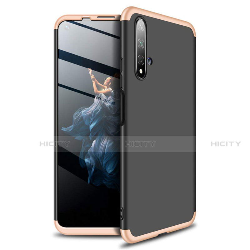 Custodia Plastica Rigida Cover Opaca Fronte e Retro 360 Gradi P02 per Huawei Honor 20S Oro e Nero