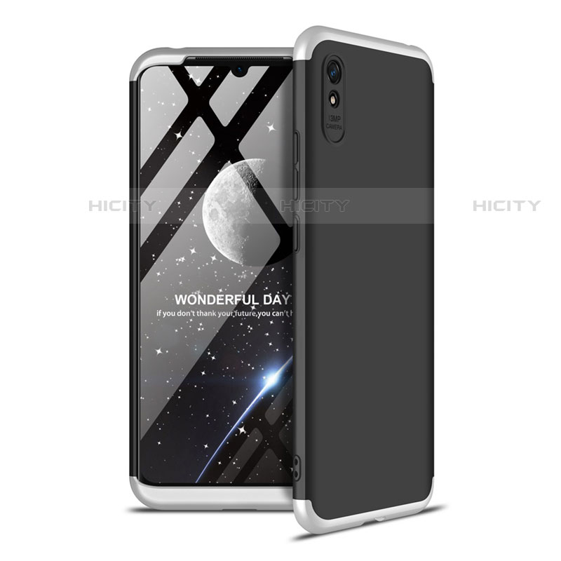 Custodia Plastica Rigida Cover Opaca Fronte e Retro 360 Gradi P02 per Xiaomi Redmi 9A Argento e Nero