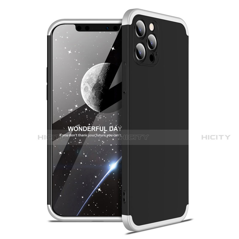 Custodia Plastica Rigida Cover Opaca Fronte e Retro 360 Gradi per Apple iPhone 12 Pro Max Argento e Nero