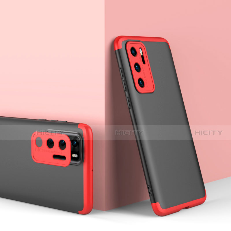 Custodia Plastica Rigida Cover Opaca Fronte e Retro 360 Gradi per Huawei P40 Rosso e Nero