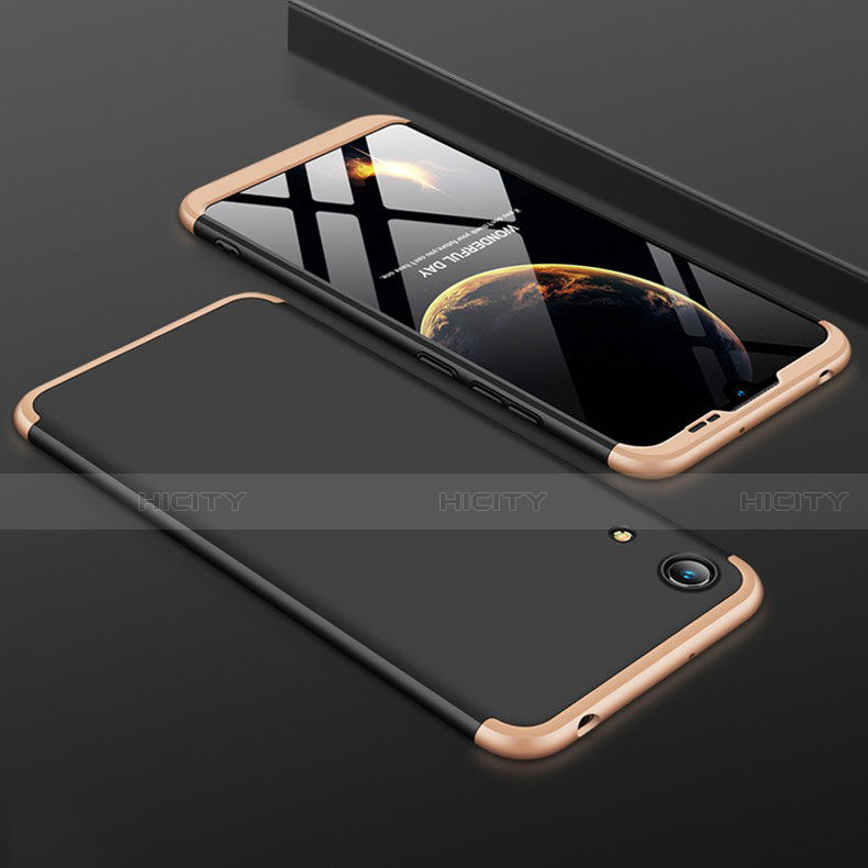 Custodia Plastica Rigida Cover Opaca Fronte e Retro 360 Gradi per Huawei Y6 (2019) Oro e Nero