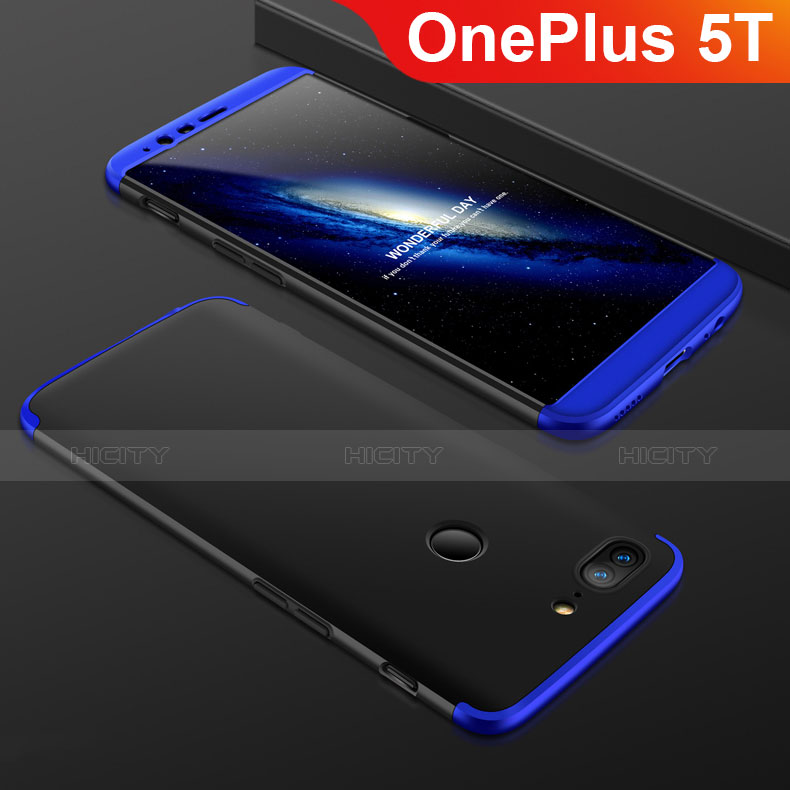 Custodia Plastica Rigida Cover Opaca Fronte e Retro 360 Gradi per OnePlus 5T A5010 Blu e Nero