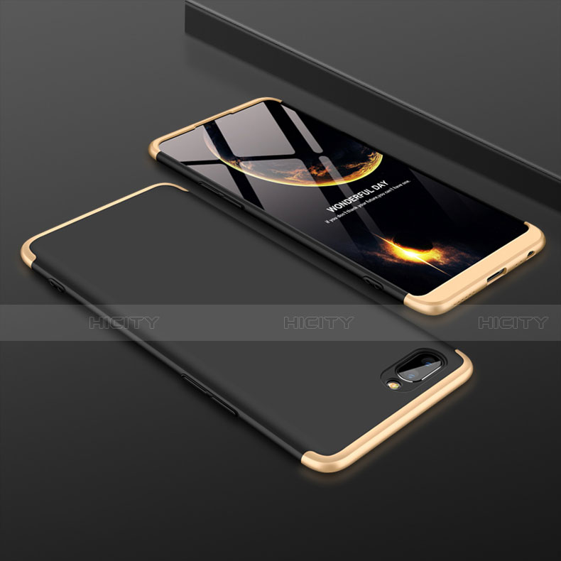 Custodia Plastica Rigida Cover Opaca Fronte e Retro 360 Gradi per Oppo A5 Oro e Nero