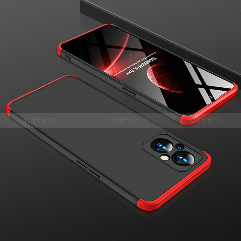 Custodia Plastica Rigida Cover Opaca Fronte e Retro 360 Gradi per Oppo A96 5G Rosso e Nero