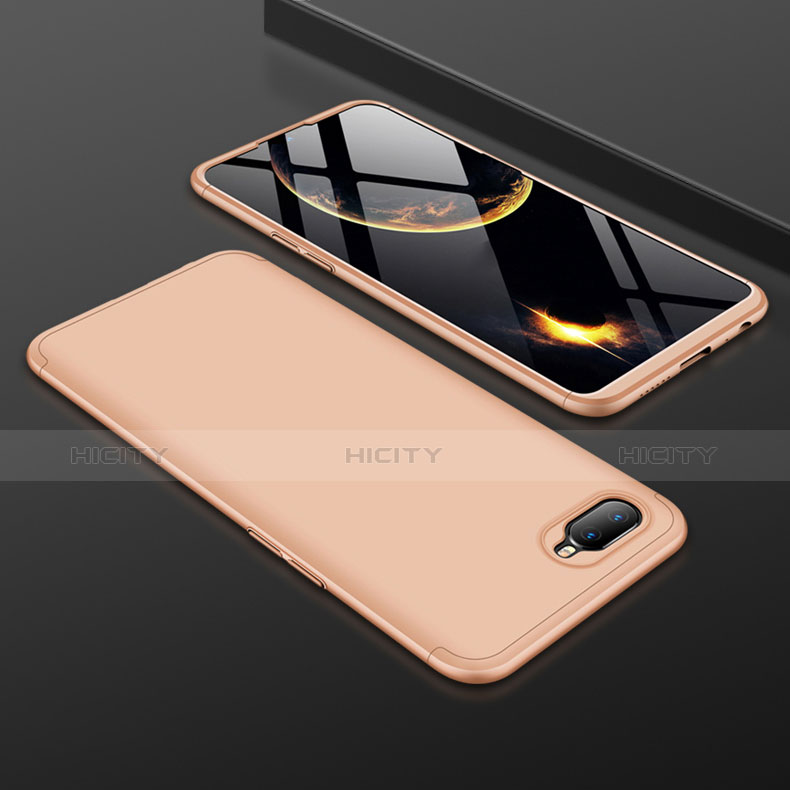 Custodia Plastica Rigida Cover Opaca Fronte e Retro 360 Gradi per Oppo R17 Neo Oro