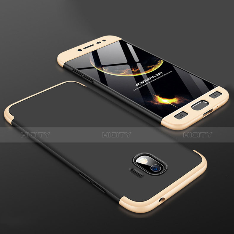 Custodia Plastica Rigida Cover Opaca Fronte e Retro 360 Gradi per Samsung Galaxy J2 Pro (2018) J250F Oro e Nero