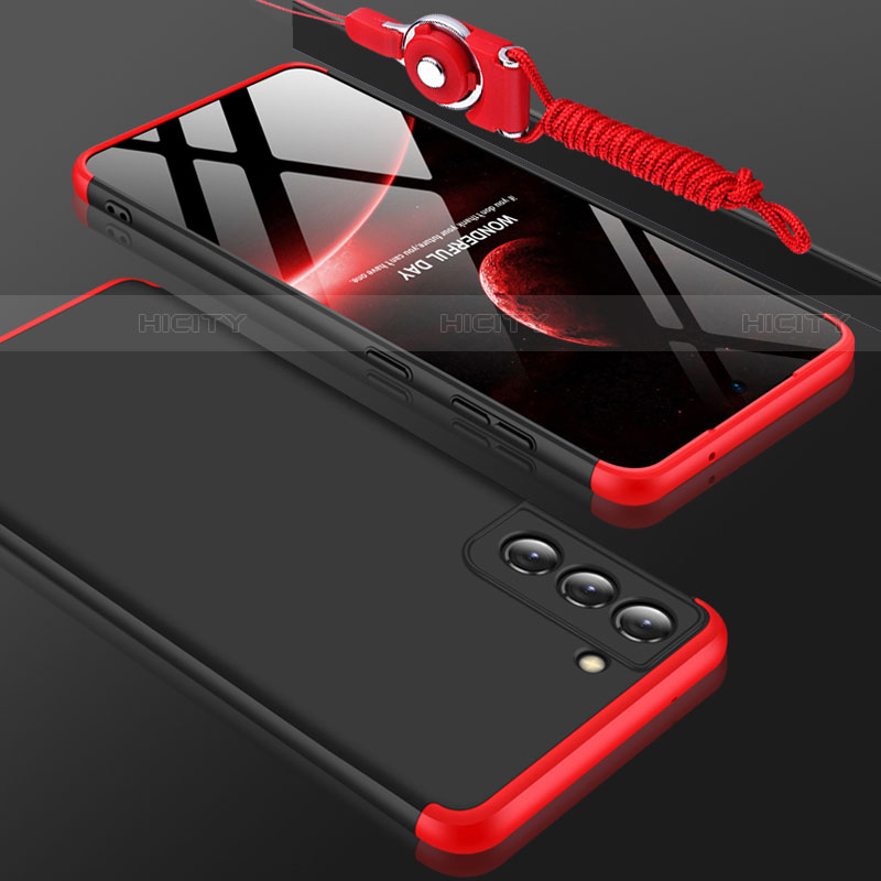 Custodia Plastica Rigida Cover Opaca Fronte e Retro 360 Gradi per Samsung Galaxy S21 FE 5G Rosso e Nero