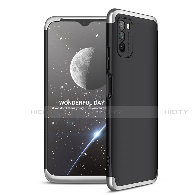 Custodia Plastica Rigida Cover Opaca Fronte e Retro 360 Gradi per Xiaomi Poco M3 Argento e Nero