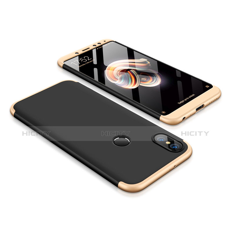 Custodia Plastica Rigida Cover Opaca Fronte e Retro 360 Gradi per Xiaomi Redmi Note 5 AI Dual Camera Oro e Nero