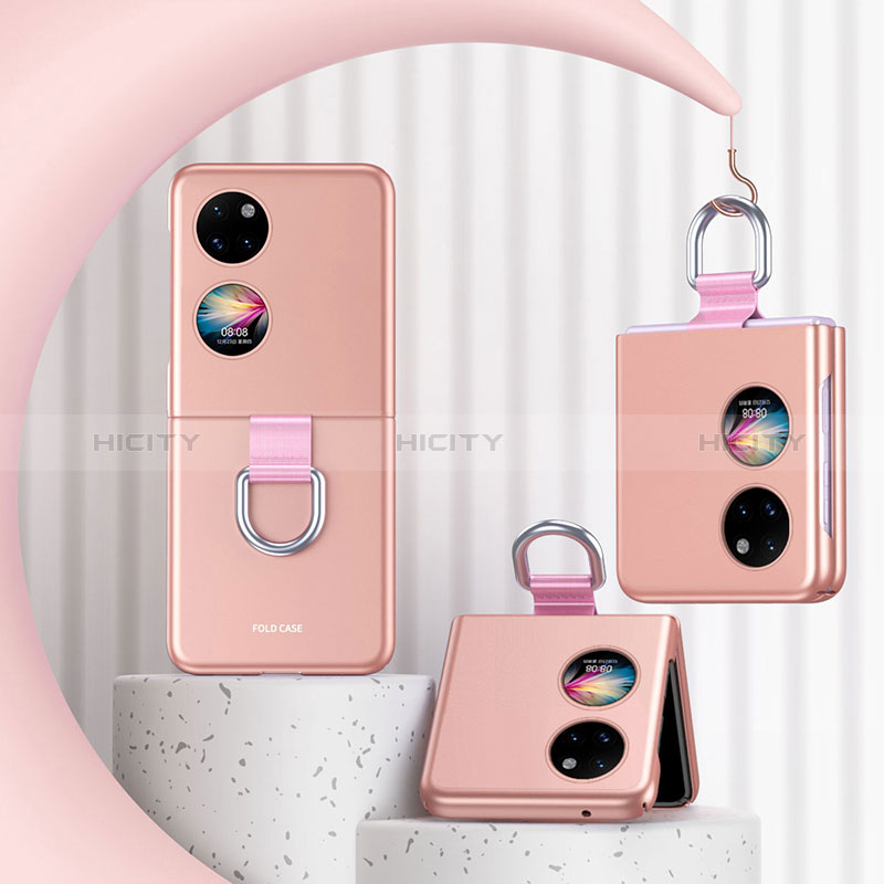 Custodia Plastica Rigida Cover Opaca Fronte e Retro 360 Gradi QH2 per Huawei P50 Pocket Oro Rosa