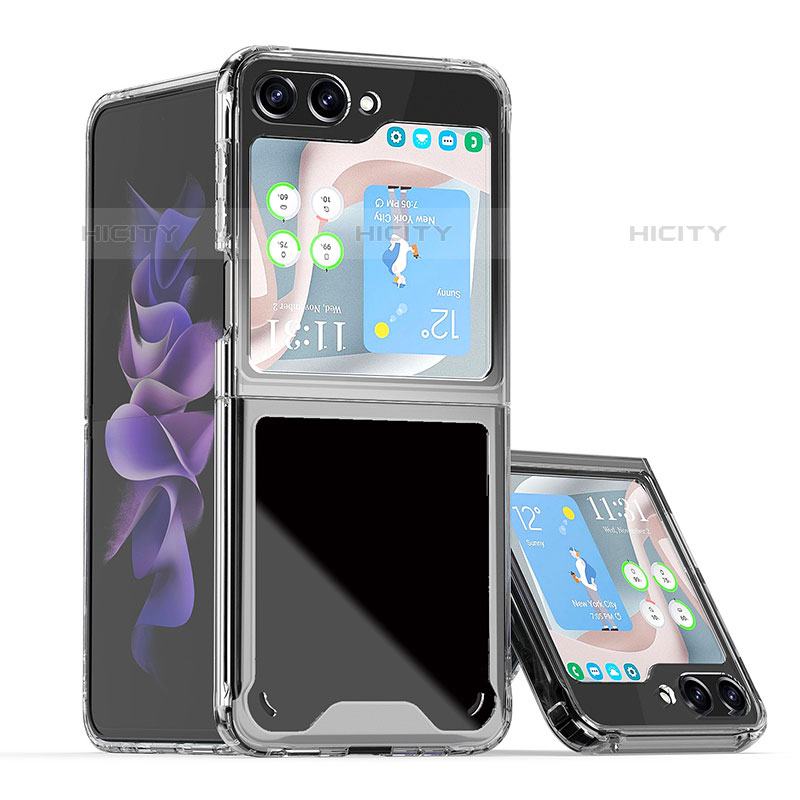 Custodia Plastica Rigida Cover Opaca Fronte e Retro 360 Gradi QW1 per Samsung Galaxy Z Flip5 5G Chiaro