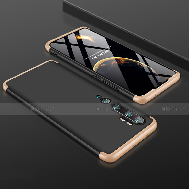 Custodia Plastica Rigida Cover Opaca Fronte e Retro 360 Gradi R01 per Xiaomi Mi Note 10 Pro Oro e Nero