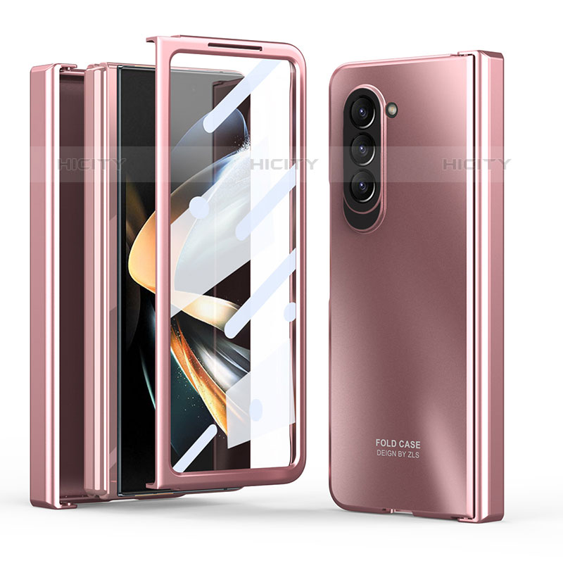 Custodia Plastica Rigida Cover Opaca Fronte e Retro 360 Gradi Z01L per Samsung Galaxy Z Fold5 5G Oro Rosa