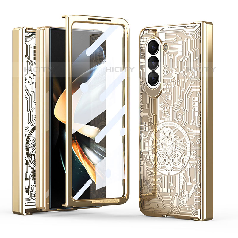 Custodia Plastica Rigida Cover Opaca Fronte e Retro 360 Gradi ZL8 per Samsung Galaxy Z Fold5 5G Oro