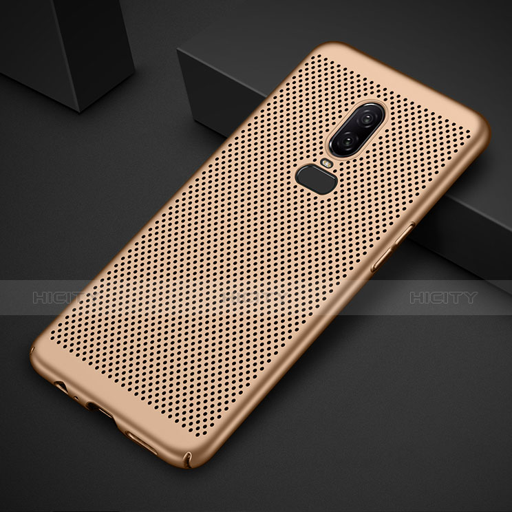 Custodia Plastica Rigida Cover Perforato per OnePlus 6T Oro