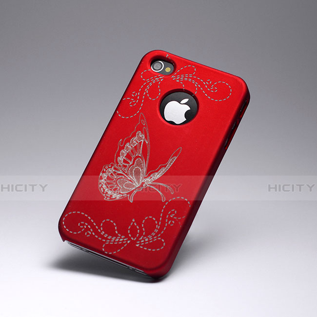 Custodia Plastica Rigida Farfalle per Apple iPhone 4 Rosso