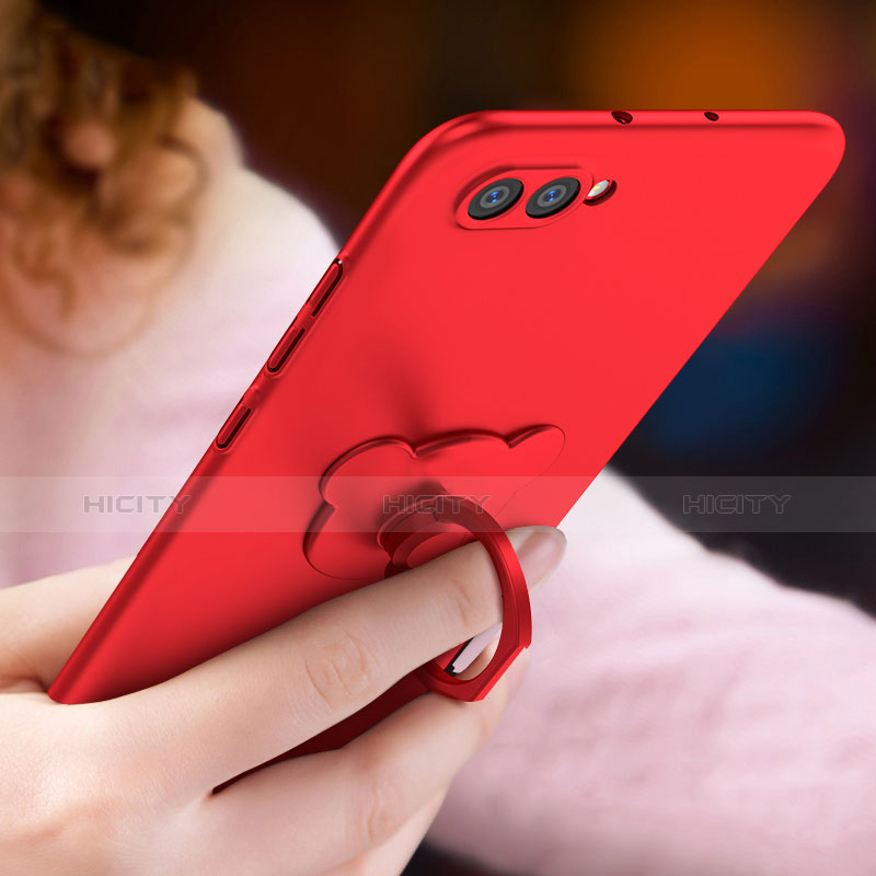 Custodia Plastica Rigida Opaca con Anello Supporto A04 per Huawei Honor View 10 Rosso