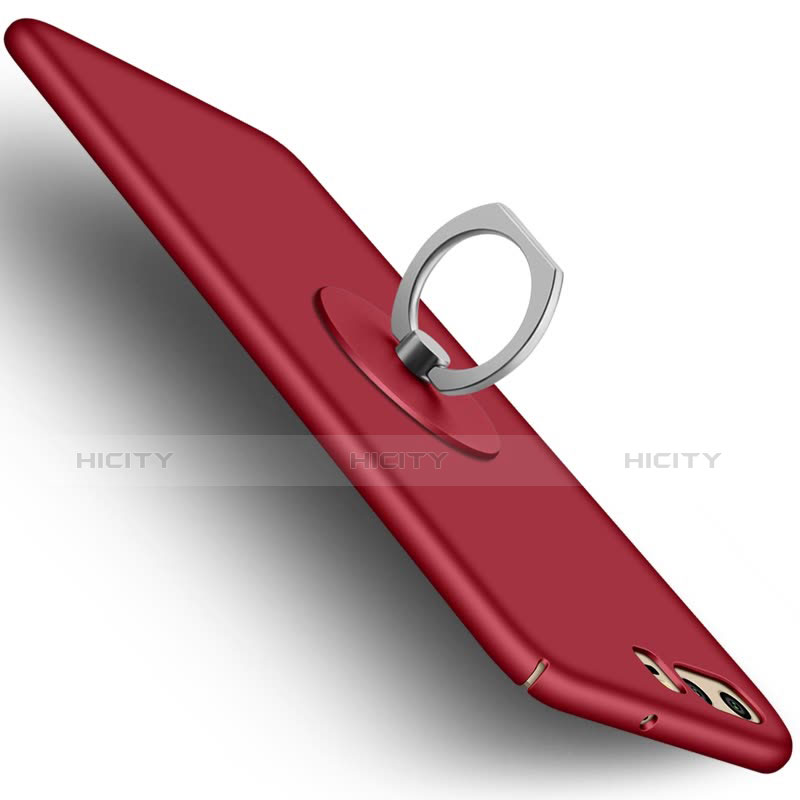 Custodia Plastica Rigida Opaca con Anello Supporto A05 per Huawei P10 Rosso