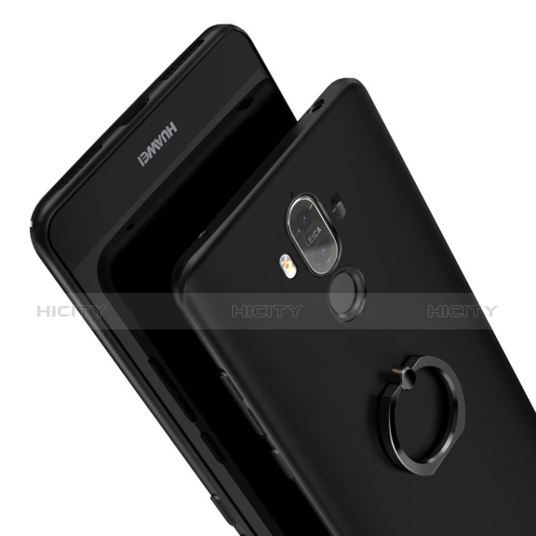 Custodia Plastica Rigida Opaca con Anello Supporto A06 per Huawei Mate 9 Nero