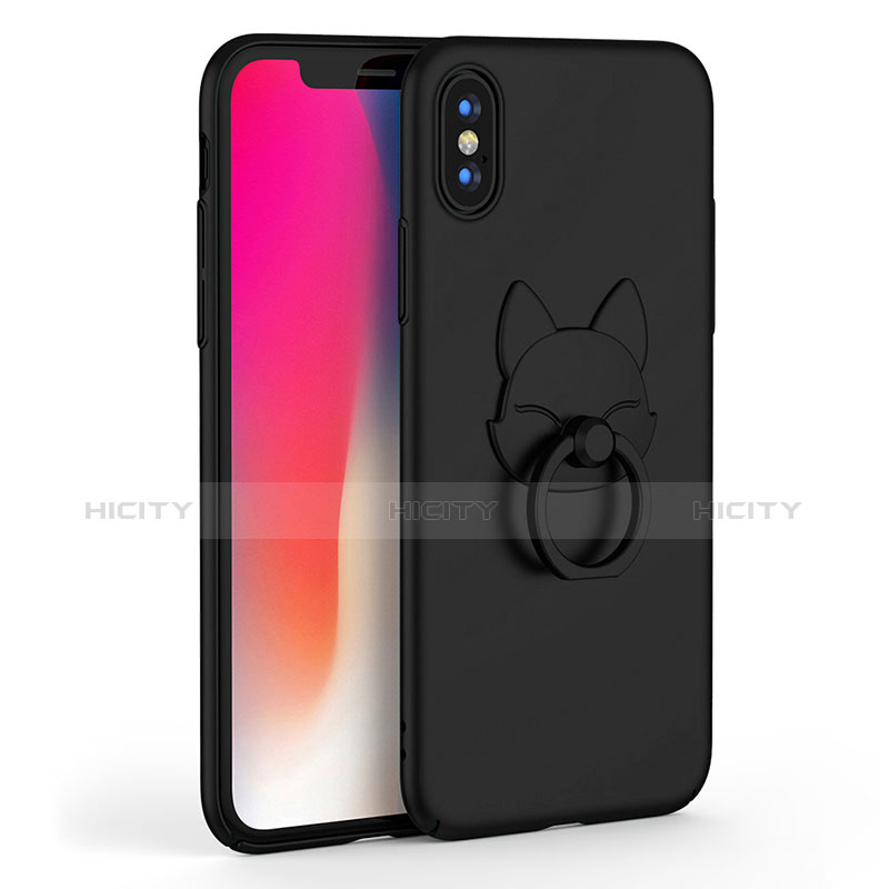 Custodia Plastica Rigida Opaca con Anello Supporto C01 per Apple iPhone Xs Nero