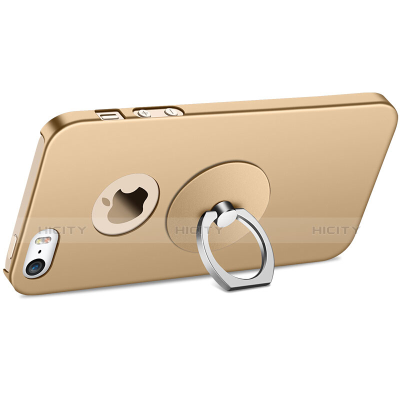 Custodia Plastica Rigida Opaca con Anello Supporto per Apple iPhone 5S Oro