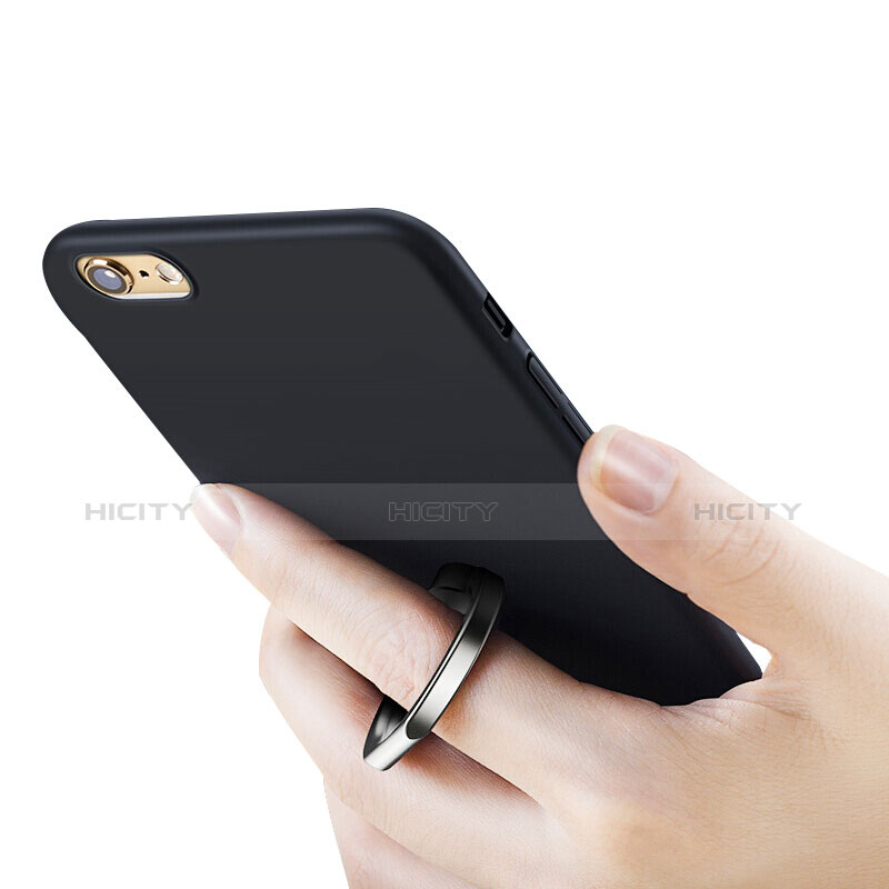 Custodia Plastica Rigida Opaca con Anello Supporto per Apple iPhone 6 Plus Nero