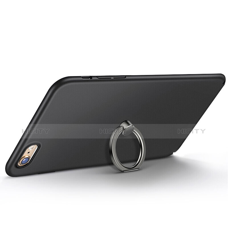 Custodia Plastica Rigida Opaca con Anello Supporto per Apple iPhone 6 Plus Nero