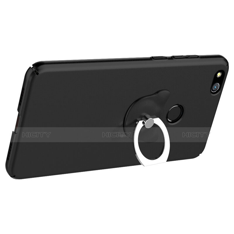 Custodia Plastica Rigida Opaca con Anello Supporto per Huawei P8 Lite (2017) Nero